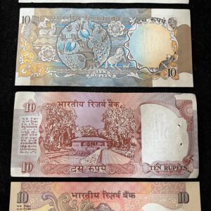 Set of 4 different ₹10 Indian banknotes in UNC condition