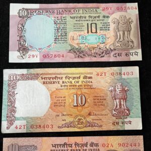 Set of 4 different ₹10 Indian banknotes in UNC condition