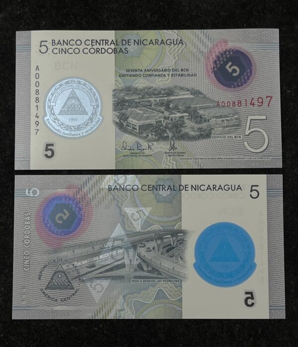 Nicaragua 5 Córdobas commemorative polymer banknote