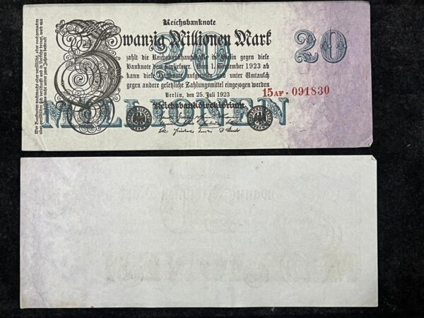 1923 Germany 20,000,000 Mark banknote